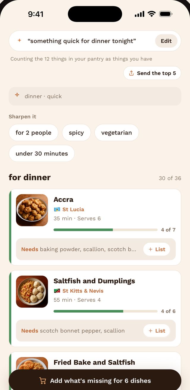 Carecipe ranking dishes by how many ingredients you already have